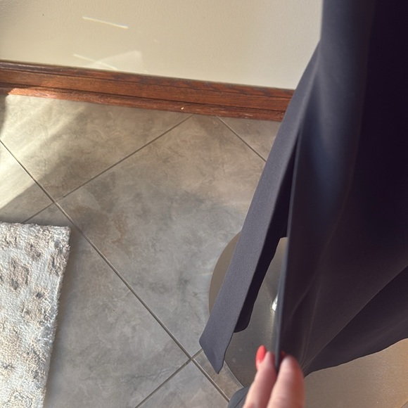 Evening formal long halter dress black open back crape lined mock satin ruffle 4 - Picture 6 of 15